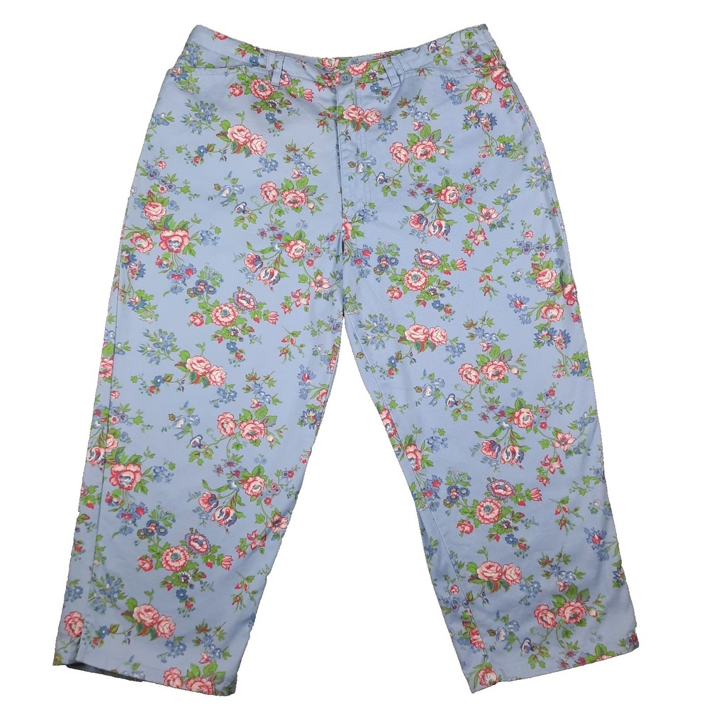 Crazy Horse Liz Claiborne Capris Womens 12‎ Blue Floral Cottagecore Grandmacore